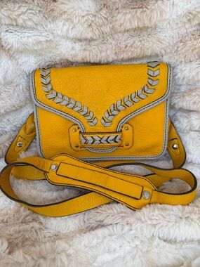 Yellow Leather Crossbody Bag with Braided Accent